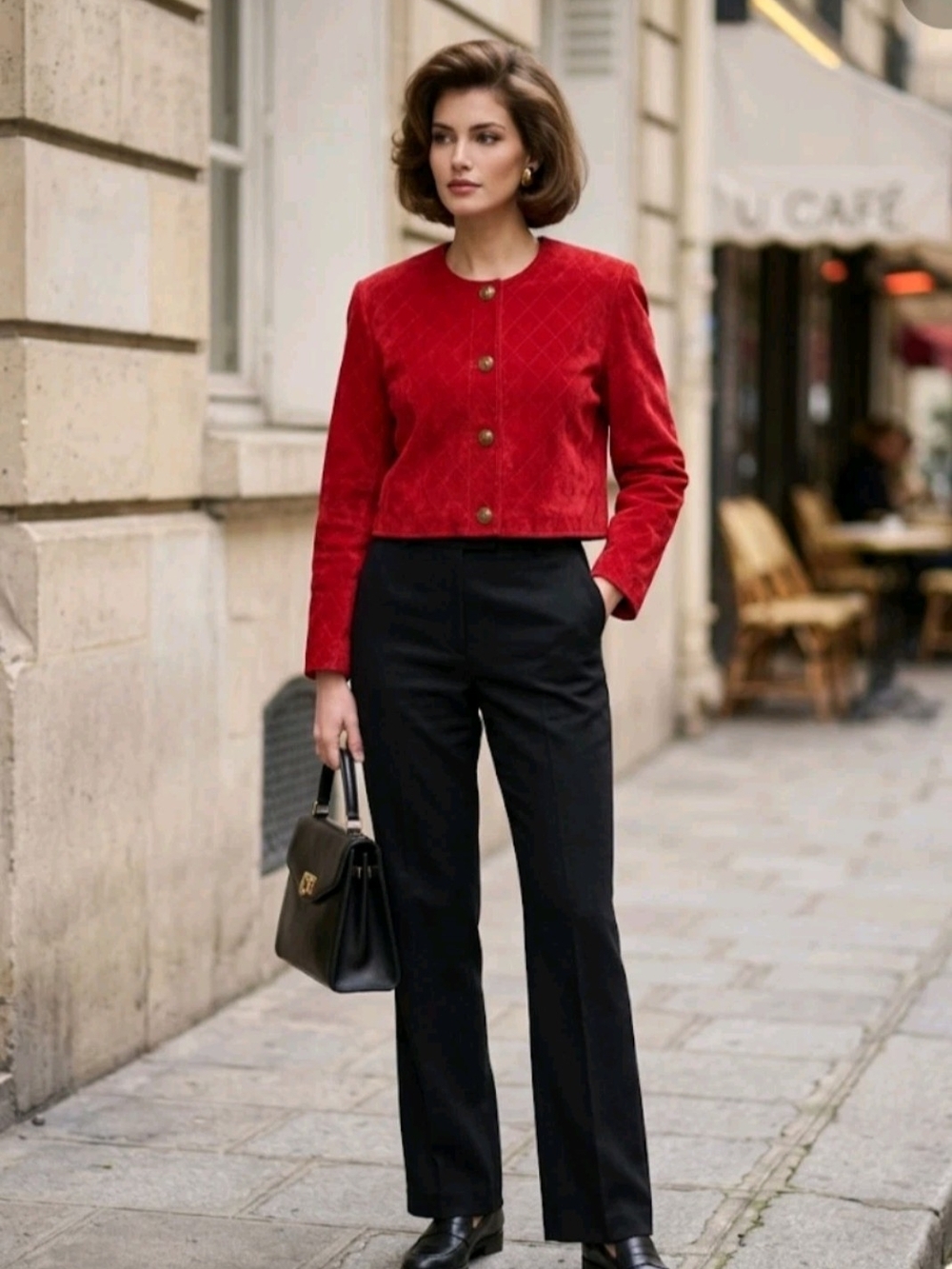 Y2K Maxima Red Quilted Stitched Cropped Jacket